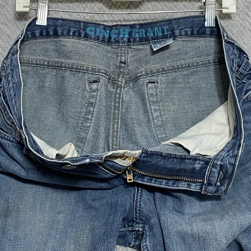 Cinch Grant Jeans Mens 35x33 Blue Denim Relaxed Fit Straight Leg Distressed